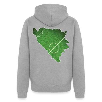 bosnien und herzegowina Fussball Fussballplatz Mei - Unisex Premium Bio Zip Hoodie - Grau meliert - Hinten - Nico (187cm)