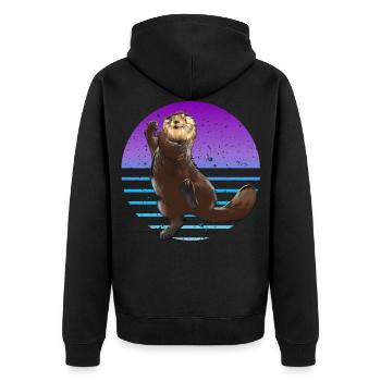 Otter Retro - Unisex Premium Bio Zip Hoodie - Schwarz - Hinten - Nico (187cm)