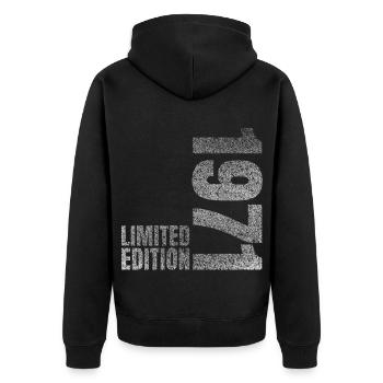 1971 Limited Edition - Unisex Premium Bio Zip Hoodie - Schwarz - Hinten - Nico (187cm)
