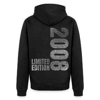 2008 Limited Edition Geschenk - Unisex Premium Bio Zip Hoodie - Schwarz - Hinten - Nico (187cm)