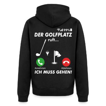 Golfer Golfplatz golfen anrufen Spruch - Unisex Premium Bio Zip Hoodie - Schwarz - Hinten - Nico (187cm)