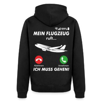 Flugzeug Flieger Pilot anrufen Spruch - Unisex Premium Bio Zip Hoodie - Schwarz - Hinten - Nico (187cm)