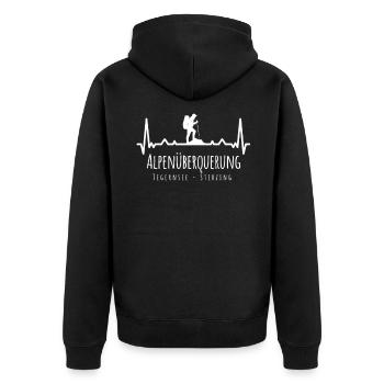 Alpenüberquerung Tegernsee Sterzing - Unisex Premium Bio Zip Hoodie - Schwarz - Hinten - Nico (187cm)