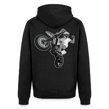 Supermoto / Supermotard / Supermoto Wheelie Biker - Unisex Premium Bio Zip Hoodie - Schwarz - Hinten - Nico (187cm)