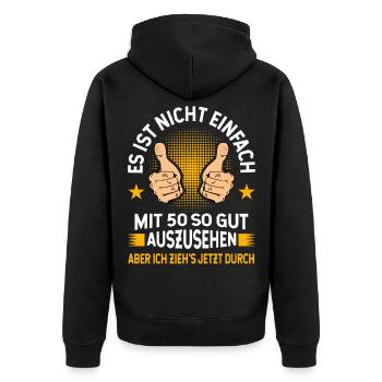 50 Geburtstag Mann - Unisex Premium Bio Zip Hoodie - Schwarz - Hinten - Nico (187cm)