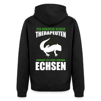 Ich brauche keine Therapeuten ich habe eine Echse - Unisex Premium Bio Zip Hoodie - Schwarz - Hinten - Nico (187cm)