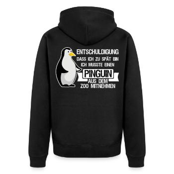 Pinguin Spruch Pinguine - Unisex Premium Bio Zip Hoodie - Schwarz - Hinten - Nico (187cm)
