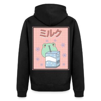 Cottagecore Esthétique Kawaii Frog Milk Carton Ge - Veste à capuche bio Premium Unisexe - noir - Dos - Nico (187cm)