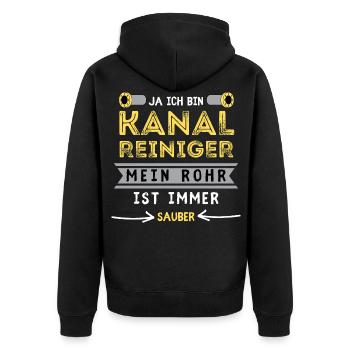 KANALREINIGER Spruch zur Kanalreinigung - Unisex Premium Bio Zip Hoodie - Schwarz - Hinten - Nico (187cm)
