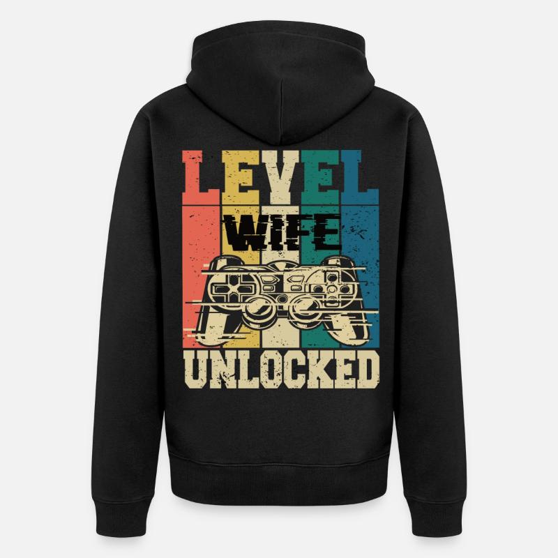 Level Ehefrau Freigeschaltet - Unisex Premium Bio Zip Hoodie - Schwarz