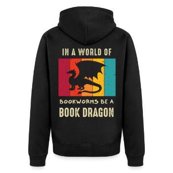 Book Dragon Design Librarian Book Lovers - Unisex Premium Bio Zip Hoodie - Schwarz - Hinten - Nico (187cm)
