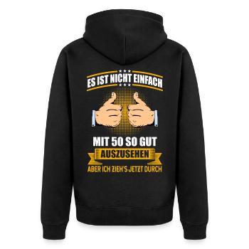 50 Geburtstag Mann - Unisex Premium Bio Zip Hoodie - Schwarz - Hinten - Nico (187cm)