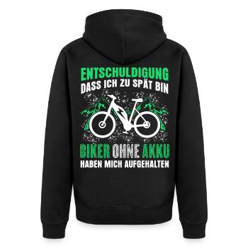 E-Bike Akku Fahrrad E-Biker EBike - Unisex Premium Bio Zip Hoodie - Schwarz - Hinten - Nico (187cm)