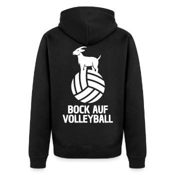 BOCK AUF VOLLEYBALL - LUSTIGER VOLLEYBALLSPIELER - Unisex Premium Bio Zip Hoodie - Schwarz - Hinten - Nico (187cm)