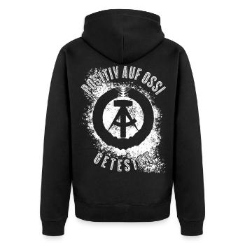 Ostdeutschland Ossi DDR - Unisex Premium Bio Zip Hoodie - Schwarz - Hinten - Nico (187cm)