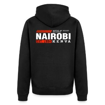 Unique Kenya Gift Idea - Unisex Premium Bio Zip Hoodie - Schwarz - Hinten - Nico (187cm)