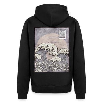 Esthétique japonaise Kanagawa Wave timbre-poste G - Veste à capuche bio Premium Unisexe - noir - Dos - Nico (187cm)