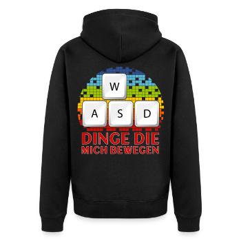 WASD Dinge Die Mich Bewegen - Unisex Premium Bio Zip Hoodie - Schwarz - Hinten - Nico (187cm)
