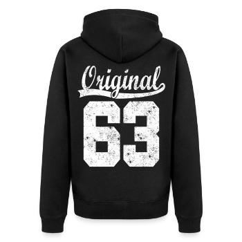 Chemise d’anniversaire Born 63 - Veste à capuche bio Premium Unisexe - noir - Dos - Nico (187cm)