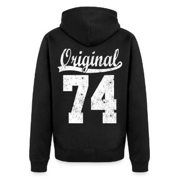 74 born Gift - Unisex Premium Organic Zip Hoodie - black - Back - Nico (187cm)