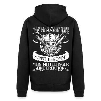 Wikinger Mittelfinger Odhin Valhalla - Unisex Premium Bio Zip Hoodie - Schwarz - Hinten - Nico (187cm)