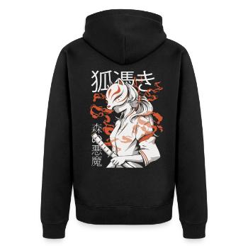 Samurai Warrior Japanischer Kitsune Japan Anime - Unisex Premium Bio Zip Hoodie - Schwarz - Hinten - Nico (187cm)