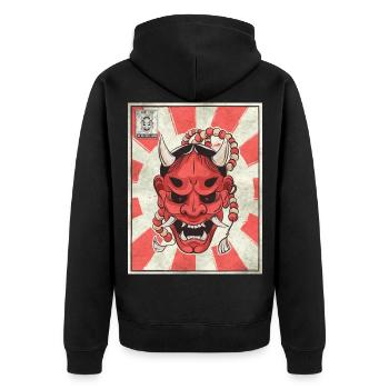 Japanese Aesthetic Demon Oni Mask Postage Stamp - Unisex Premium Organic Zip Hoodie - black - Back - Nico (187cm)