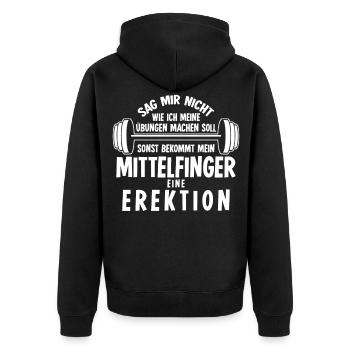 Strongman Gym Mittelfinger Bodybuilder - Unisex Premium Bio Zip Hoodie - Schwarz - Hinten - Nico (187cm)