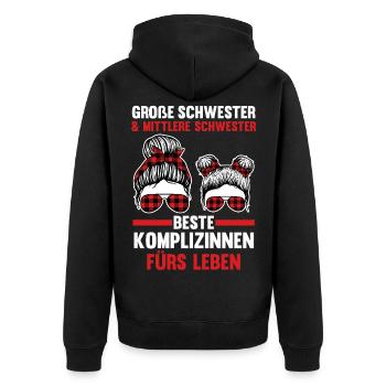 Große und Mittlere Schwester - Unisex Premium Bio Zip Hoodie - Schwarz - Hinten - Nico (187cm)