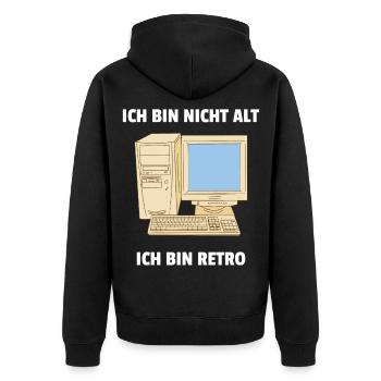 Ich bin nicht alt ich bin Retro Computer PC IT - Unisex Premium Bio Zip Hoodie - Schwarz - Hinten - Nico (187cm)