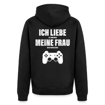 Ich Liebe Meine Frau Zocken Gaming Valentinstag - Unisex Premium Bio Zip Hoodie - Schwarz - Hinten - Nico (187cm)