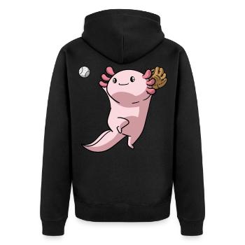 Kawaii Axolotl Pun Lustig Baseball Spieler Geschen - Unisex Premium Bio Zip Hoodie - Schwarz - Hinten - Nico (187cm)