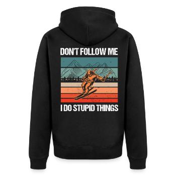Folgt Mir Nicht Ich Mache Dumme Sachen Ski Skier - Unisex Premium Bio Zip Hoodie - Schwarz - Hinten - Nico (187cm)