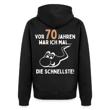 70. Geburtstag Frau 70 Jahre Spruch Lustiges - Unisex Premium Bio Zip Hoodie - Schwarz - Hinten - Nico (187cm)