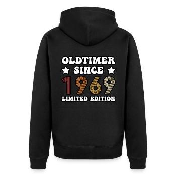 OLDTIMER SINCE 1969 - Unisex Premium Organic Zip Hoodie - black - Back - Nico (187cm)