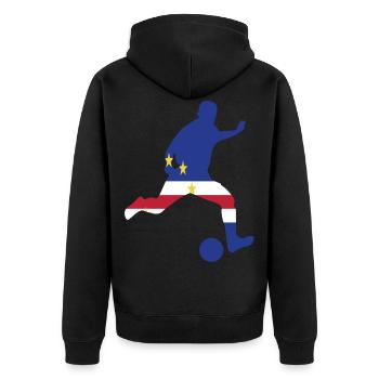 Cape Verde Soccer Tee - Unisex Premium Bio Zip Hoodie - Schwarz - Hinten - Nico (187cm)