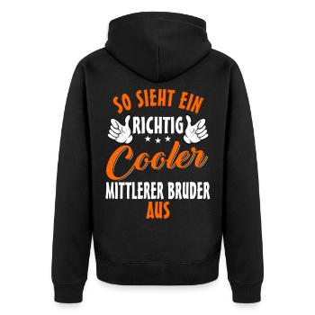 Cooler mittlerer Bruder - Unisex Premium Bio Zip Hoodie - Schwarz - Hinten - Nico (187cm)