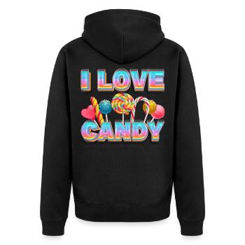 I Love Candy Süßigkeiten Süßigkeit Lolli Lutscher - Unisex Premium Bio Zip Hoodie - Schwarz - Hinten - Nico (187cm)