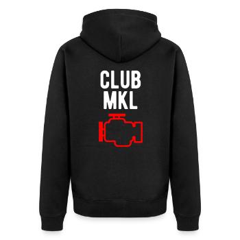 Club MKL Pfuschen Motorkontrollleuchte - Unisex Premium Bio Zip Hoodie - Schwarz - Hinten - Nico (187cm)