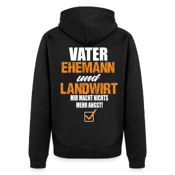 Vater Ehemann und Landwirt - Unisex Premium Bio Zip Hoodie - Schwarz - Hinten - Nico (187cm)