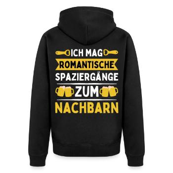 Spaziergänge zum Nachbarn! Nachbar Biertrinker - Unisex Premium Bio Zip Hoodie - Schwarz - Hinten - Nico (187cm)