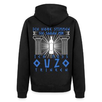 Ouzo lustig Griechenland Schnaps Grieche - Unisex Premium Bio Zip Hoodie - Schwarz - Hinten - Nico (187cm)