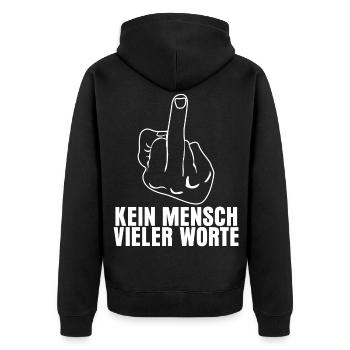 Misanthrop mit Mittelfinger Stinkefinger - Unisex Premium Bio Zip Hoodie - Schwarz - Hinten - Nico (187cm)