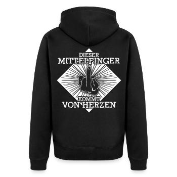 Mittelfinger Stinkefinger Misanthrop - Unisex Premium Bio Zip Hoodie - Schwarz - Hinten - Nico (187cm)