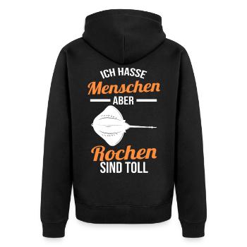 Mantarochen Rochen - Unisex Premium Bio Zip Hoodie - Schwarz - Hinten - Nico (187cm)