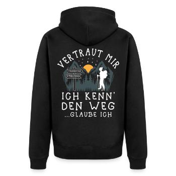 Alpenüberquerung Tegernsee Sterzing Pilgerweg - Unisex Premium Bio Zip Hoodie - Schwarz - Hinten - Nico (187cm)