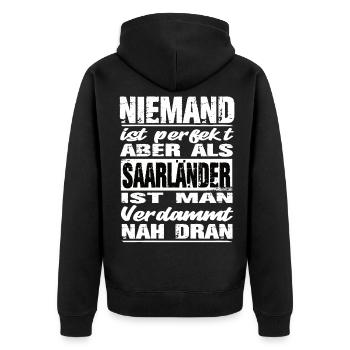 Saarländer - Unisex Premium Bio Zip Hoodie - Schwarz - Hinten - Nico (187cm)