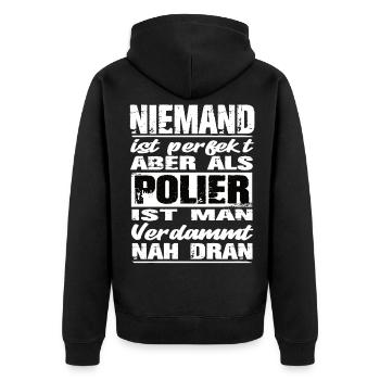 Polier - Unisex Premium Bio Zip Hoodie - Schwarz - Hinten - Nico (187cm)