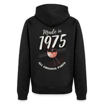 Vintage vintage 1975 record anniversaire - Veste à capuche bio Premium Unisexe - noir - Dos - Nico (187cm)
