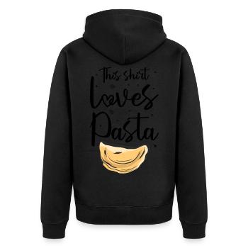 This Shirt loves Pasta | Pasta Lover - Unisex Premium Bio Zip Hoodie - Schwarz - Hinten - Nico (187cm)